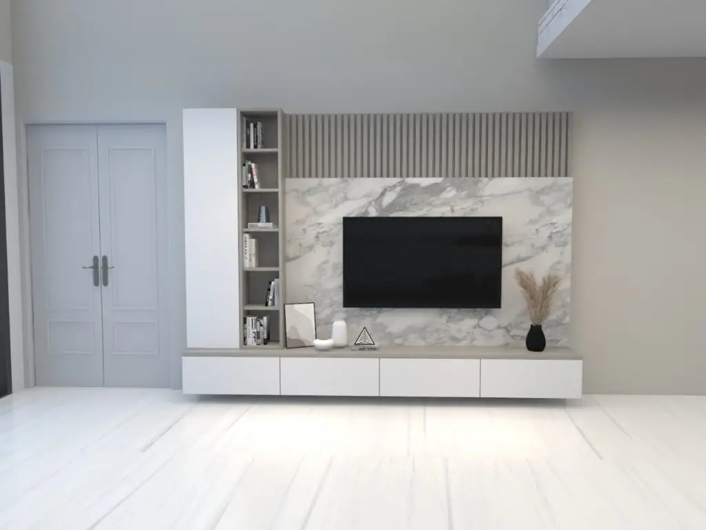 Stylish living room interior with TV unit and minimalist decor